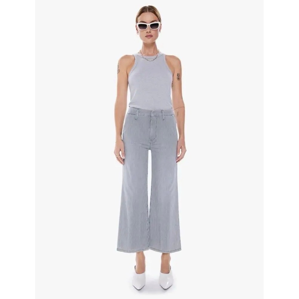 MOTHER The Roller Prep Ankle Pants 25 Letting Off Steam Navy Stripe Wide Leg